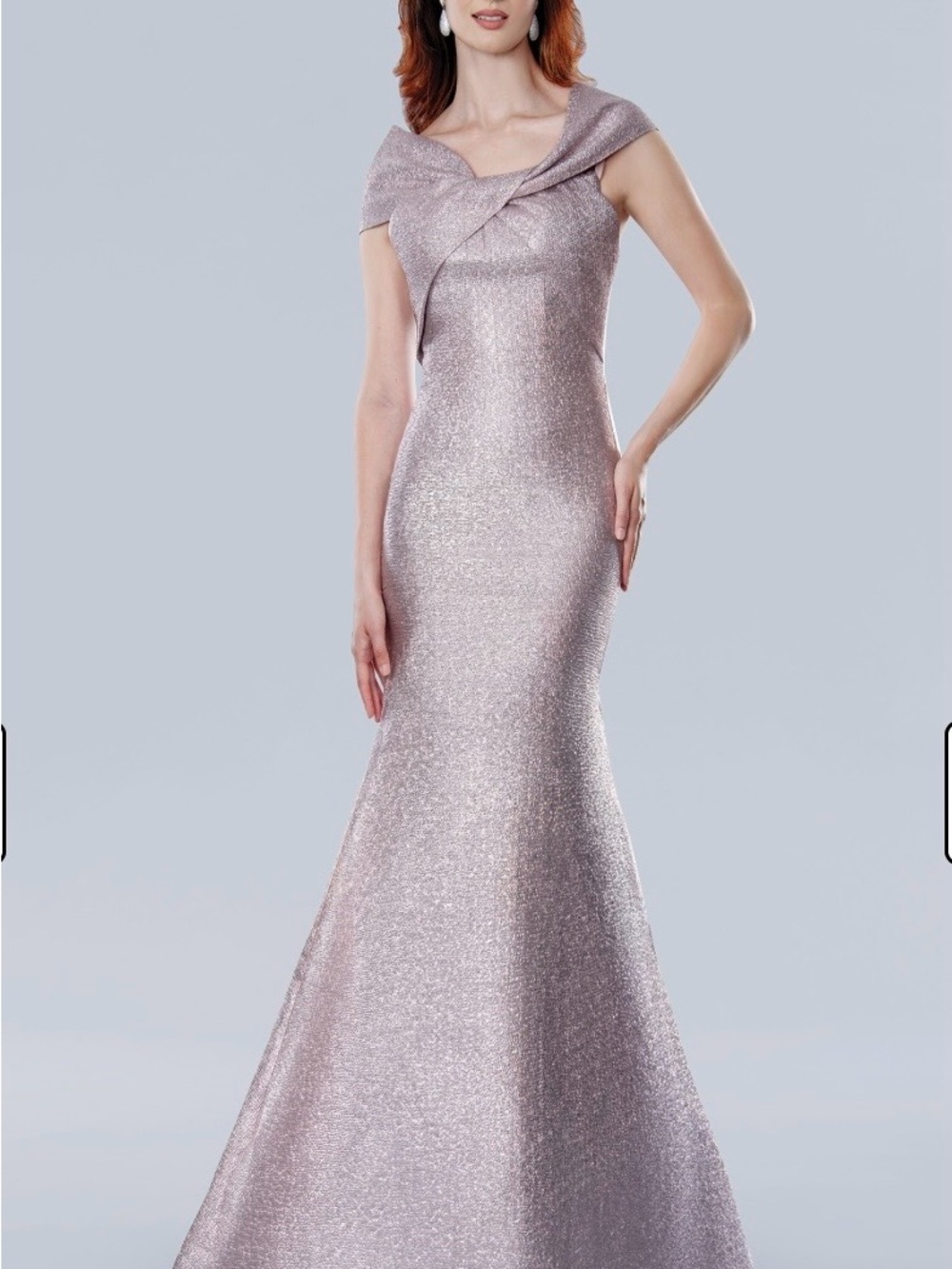 Stella Couture Rose Metallic Off-Shoulder Maxi Gown